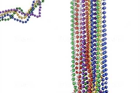 FAVONIR Colorful Assorted Beaded Necklace 12 Pack of Metallic Round Mardi Gras Costume Necklace..