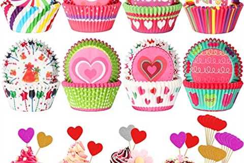 400Pcs Valentine’s Day Cupcake Liners and Heart Shape Cupcake Toppers, Candy Baking Cups for..