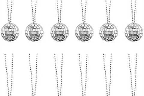 12 Pack Mini Disco Ball Necklaces – 70s Dance Party Favor Decorations – Mardi Gras Bead Necklaces