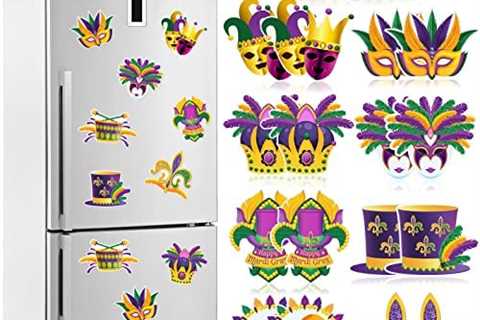 18Pcs Mardi Gras Decorations Refrigerator Magnets Face Shield Crown Formal Hat Magnet Carnival..