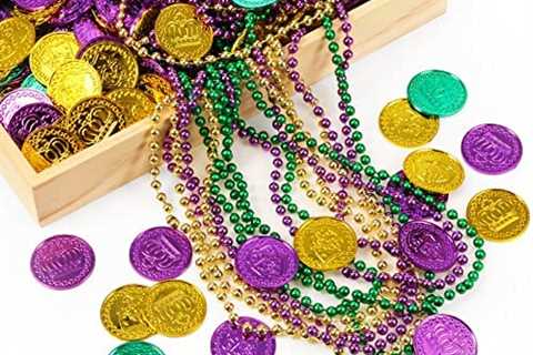 200 Pcs Mardi Gras Plastic Coins and 24 Pcs Mardi Gras Assorted Beaded Necklace Mardi Gras..