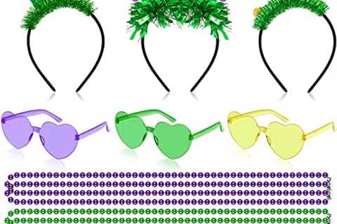 Juexica 12 Pcs Mardi Gras Accessory Set 3 Pcs Mardi Gras Headbands Carnival Headband 6 Pcs Mardi..