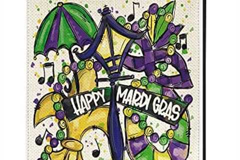 AVOIN Happy Mardi Gras Masquerade Mask Fleur de Lis Umbrella Garden Flag Vertical Double Sided,..