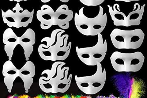 White Masquerade Masks, 16Pcs Unpainted Blank DIY Masks in 8 Styles for Mardi Gras Cosplay Party..