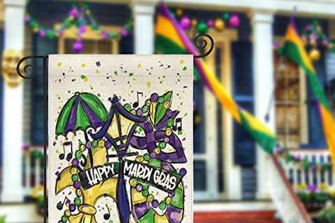 AVOIN Happy Mardi Gras Masquerade Mask Fleur de Lis Umbrella Garden Flag Vertical Double Sided,..