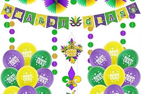 26PCS Mardi Gras Banner Balloons Paper Bead Polk Dot Decorations Set – Party Supplies for Mardi..