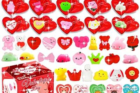 60 Pack Valentines Day Gifts for Kids, Valentine Mochi Squishy Toys Filled Hearts with Valentine..