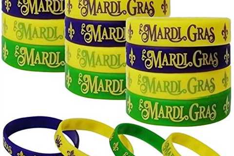 24PCS Mardi Gras Party Favors Rubber Bracelets – Carnival Birthday Party Supplies Decorations..