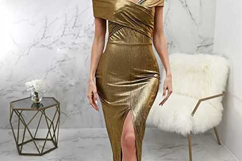 ZonJie Women Casual Solid Dress Sexy Off Shoulder Long Sleeve Elegant Bodycon Long Formal Sparkle..