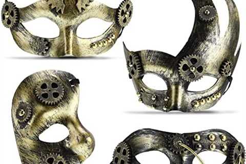 Frienda 4 Pcs Steampunk Mask Metal Masquerade Mask Cyborg Venetian Mask Men Vintage Antique Masks..