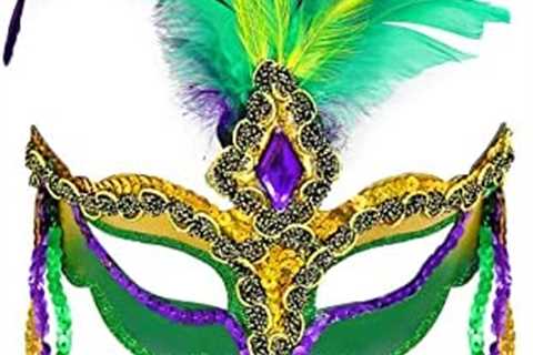 Women Mardi Gras Mask with Feathers Masquerade Mask Venetian Halloween Costumes