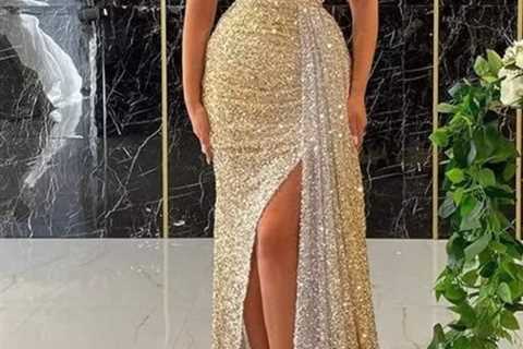 Feather Sequin Prom Dresses 2023 Mermaid Off Shoulder Formal Evening Party Gown Slit Wedding Dress