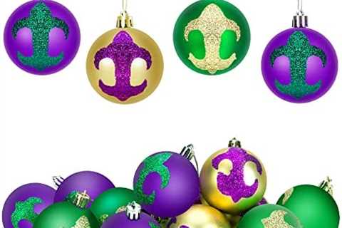 Watayo 12 PCS Mardi Gras Ball Ornaments-2.3 Inches Mardi Gras Shatterproof Hanging Ornaments for..