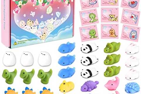 36 Pack Valentines Day Gifts for Kids | Valentines Greeting Cards with 12 Kinds Mochi Squishy Toys..