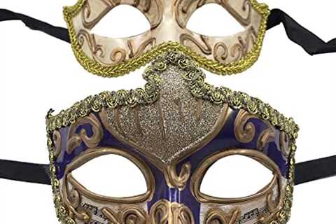 Yiseng 2pcs Venetian Masquerade Party Masks for Couples – one pair Carnival Halloween Mardi Gras..