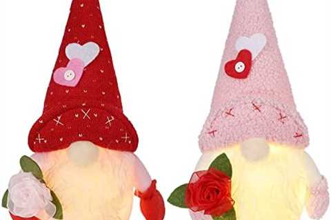 Prsildan Valentines Day Decor, 2 Pcs Light up Gnomes Decorations for Home, 12″ Tabletop Ornaments..