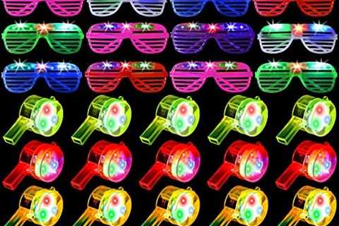 36 Pcs LED Party Supplies Include 20 Pcs Glow Whistle with Lanyards Necklace 16 Pcs LED Light Up..