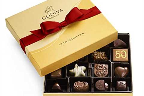 Godiva Chocolatier Chocolate Valentine’s Gift Box with Red Ribbon – 19 Piece Assorted Milk, White..