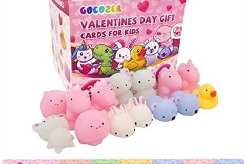 28Pack Valentines Day Gifts Cards for Kids with Kawaii Animal Mochi Squishy to Squeeze Toys,..