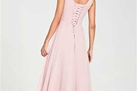 WaterDress V-Neck Bridesmaid Dress Long with Slit Chiffon A-line Pleated Formal Dresses for Women..