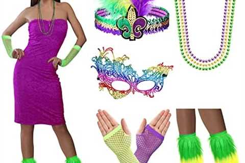 Sosation 7 Pieces Mardi Gras Feather Headband Multicolored Masquerade Masks Mardi Gras Beads Mardi..