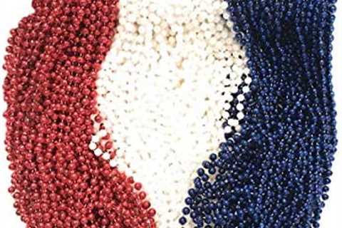 Red, White, and Blue Patriotic Mardi Gras Beads 33 inch 7mm, 6 Dozen, 72 Necklaces