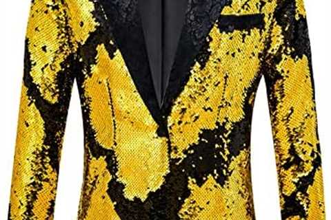 Thopil Men’s Sequin Nightclub Suit Glitter Tuxedo Blazer Cocktail Party Wedding