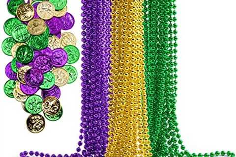 JOYIN 156 PCS Mardi Gras Set Include 36 PCS Mardi Gras Beads Necklace and 120 Plastic Coins, Purple ..