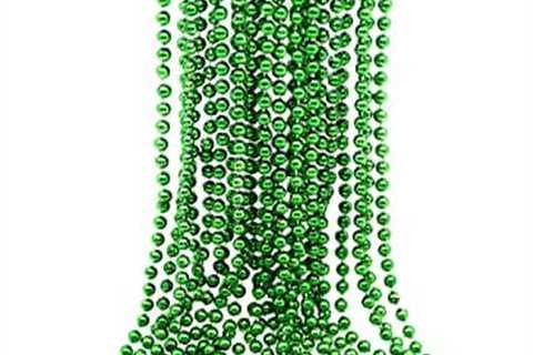 Wobeny 12 Pcs 33″ Green Beads Necklace Bulk – 7mm Green Plastic Bead Necklaces Bundle for Mardi..