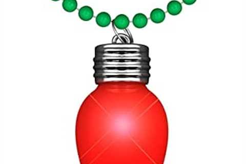 Blinking LED Red Light Up Bulb Christmas Necklace on Green Mardi Gras Beads (Party Favor Set of 12)