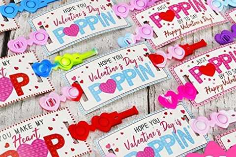 Valentines Day Gifts for Kids – 24 Pack Valentines Cards with Heart POP Bracelets – Sensory Fidget..