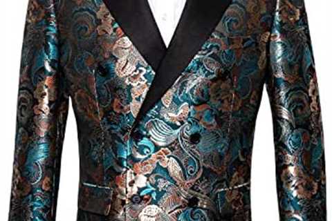 Fancy Suit Coat for Men Big and Tall,Floral Paisley Tuxedo Closure Collar Double Breasted Blazer..