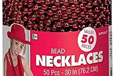 Amscan Metallic Oval Bead Party Necklaces, 50 Ct, 30″, Red