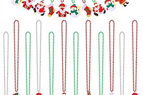 MTLEE 24 Pcs Christmas Necklaces Christmas Plastic Bead Red White Green Necklace with Santa Claus..