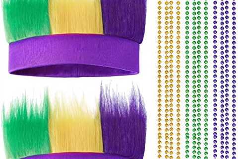 8 Pieces Mardi Gras Accessory Set Party Favors Include Hairy Headband Crazy Hair Wigs and Mardi..