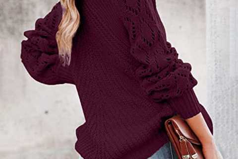 Ladies Sweaters Red Womens 2023 Cute Elegant Soft Crewneck Long Sleeve Hollow Cable Knit Pullover..