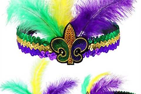 WILLBOND Mardi Gras Fluer Di Lis Headband, Sequin Headband for New Orleans Masquerade Mask Party..