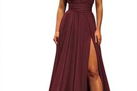 Women’s One Shoulder Prom Dresses with Pockets Long Pleated Chiffon Formal Evening Gowns with Slit