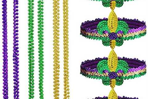 Chuangdi 16 Pieces Mardi Gras Headbands Mardi Gras Beads Accessories Assorted Necklaces for Mardi..