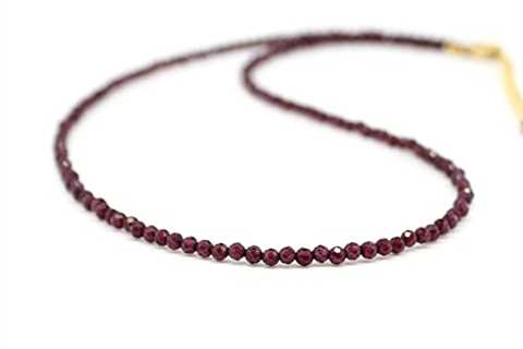 Gempires Natural Red Garnet Beads Necklace, 2.4-2.5 mm Round Beads, 14k Yellow Gold Plated..