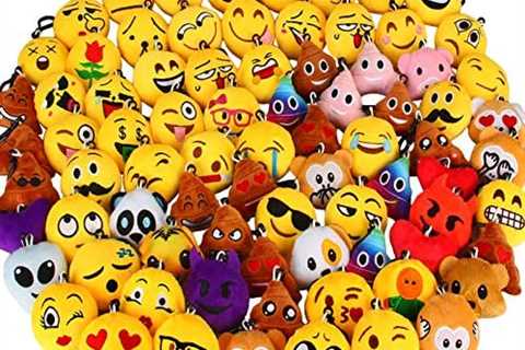 Dreampark 80 Pack Mini Emoticon Keychain Plush, Party Favors for Kids, Valentine’s Day Gifts/..