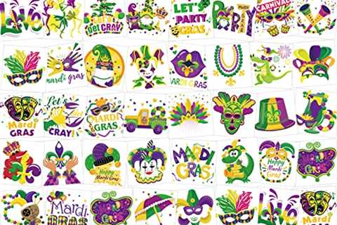 HOWAF 96 Pieces Mardi Gras Temporary Tattoos, 48 Styles New Orleans Party Temporary Tattoos..