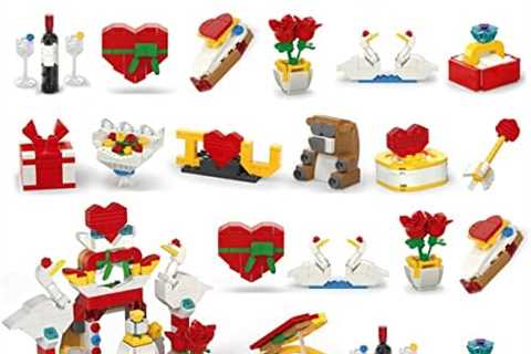 QINGQIU 24 Pack Valentines Day Mini Building Block Toys for Kids School Class Classroom Valentines..