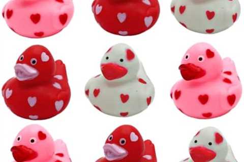 4E’s Novelty Valentines Day Rubber Ducks (24 Pack) Heart Themed Duckies, Class Valentines Day Gifts ..