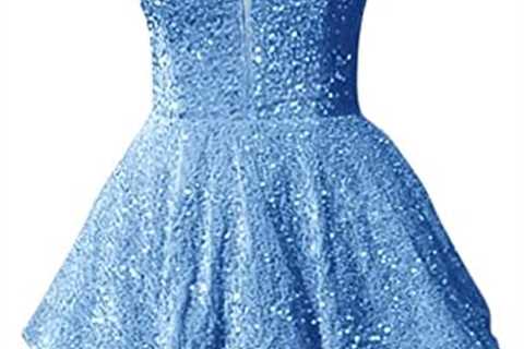 SHLFETWLUA Teens Sequin Prom Dresses Spaghetti Straps Sparkly Sexy Backless Tight Short Homecoming..