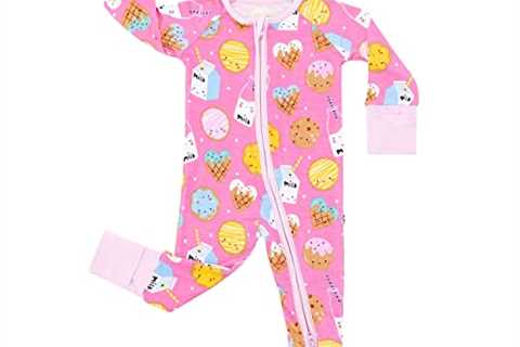 Little Sleepies Baby Girls Pajama, Bamboo Viscose Zippy PJs, Pink Cookies & Milk, 0-3M