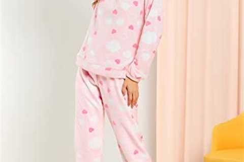 Allegra K Winter Flannel Pajama Sets for Women Cute Printed Long Sleeve Nightwear Top and Pants..