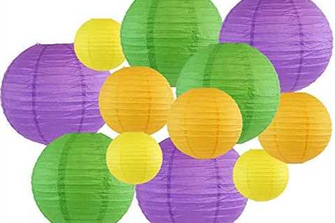 Just Artifacts 12pcs Assorted Round Mardi Gras Hanging Paper Lanterns (Bourbon Street)