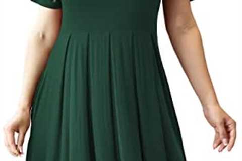 Tralilbee Women’s Plus Size Short Sleeve Dress Casual Pleated Swing Dresses with Pockets