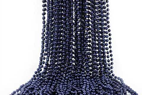 GIFTEXPRESS 72 pack of 33 Mardi Gras Beads Necklace, Metallic Navy Blue Beaded Necklace, Mardi Gras ..